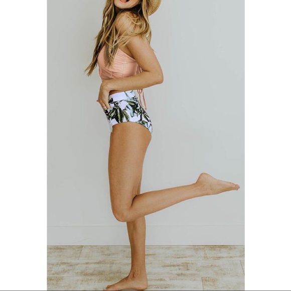 Leaf & Floral Print High Halter Two-piece Swimwear - Picture 4 of 6